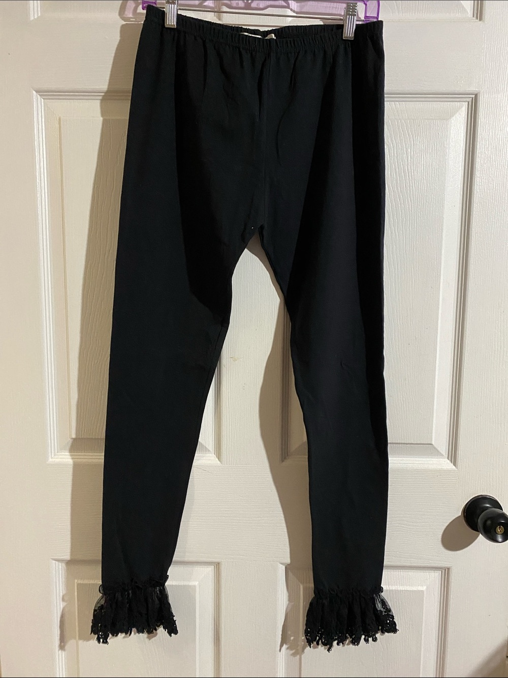 Womens Black Ruffle Hem Leggings